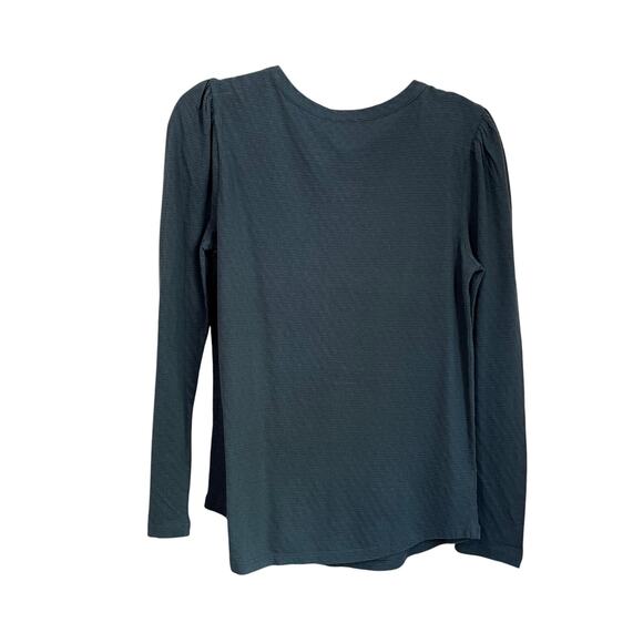 Loft Textured Slate Gray Long Sleeve Puff Sleeve Top Size Small - Picture 2 of 6